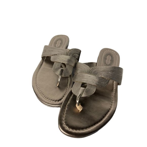 Like New Elie Tahari Womens Sandals Size 8 Clea Thong Metallic Gold - Picture 3 of 8